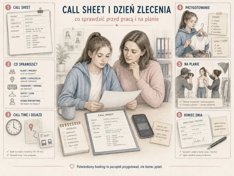 Call sheet i dzień zlecenia modelki: co sprawdzić przed pracą i na planie?